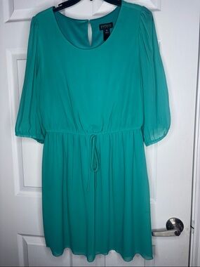 Enfocus Studio Teal Drawstring Waist Chiffon Midi Dress
